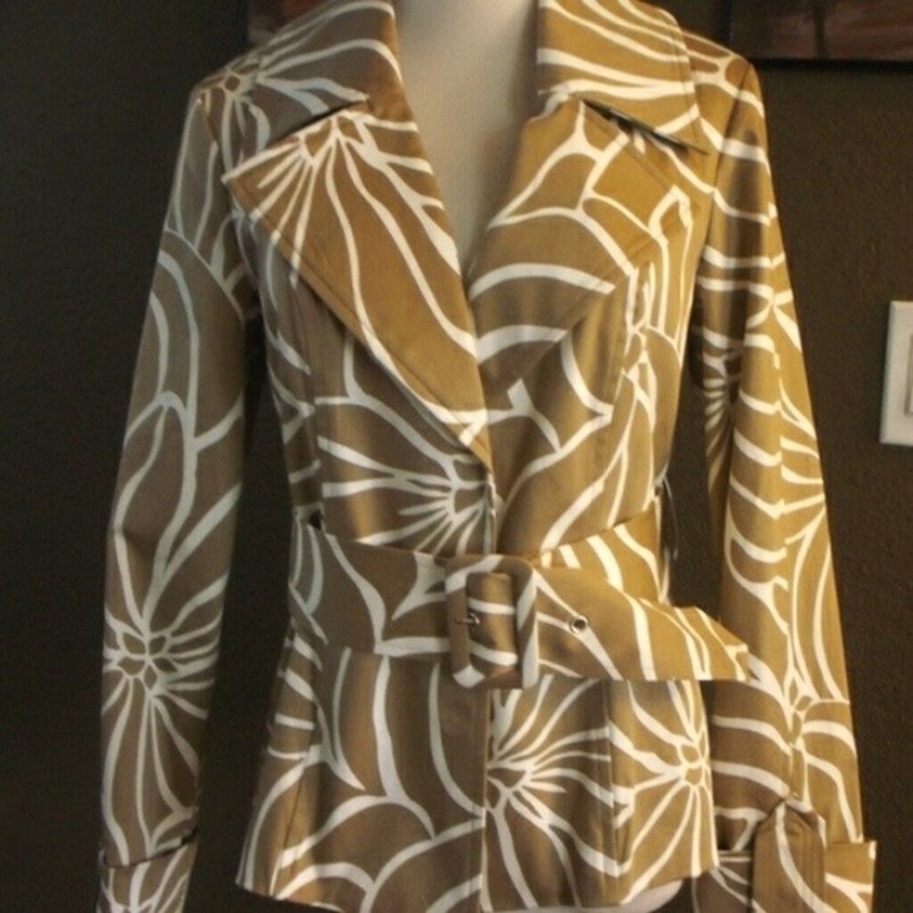 INC TRENCH COAT BELTED KHAKI TAN WHITE SMALL WOMENS SMALL NWOT